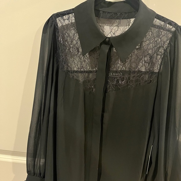 Eloquii Sheer Black Blouse with Lace Trim - Picture 2 of 10
